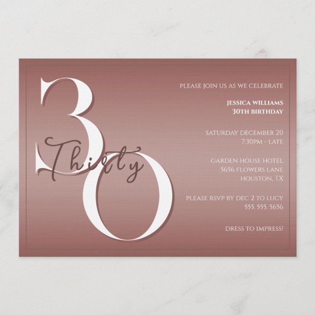 Convite Trendy Shiny Modern 30th Birthday Invitation (Frente)