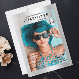 Convite Trendy Silber Magazine Cover-Photo Inspirierte 
