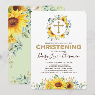 Convite Trendy Sunflower Greenery Amarelo Dourado Christen