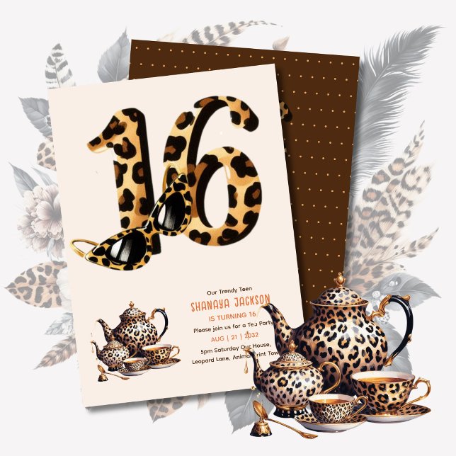 Convite Trendy Sweet 16 Leopard Print Tea Party (Criador carregado)