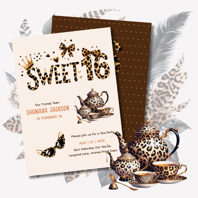 Convite Trendy Sweet 16 Leopard Print Tea Party (Criador carregado)