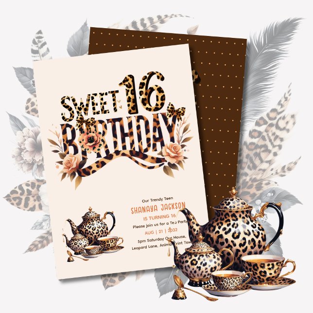 Convite Trendy Sweet 16 Leopard Print Tea Party (Criador carregado)