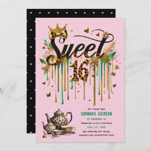 Convite Trendy Sweet 16 Leopard Print Tea Party