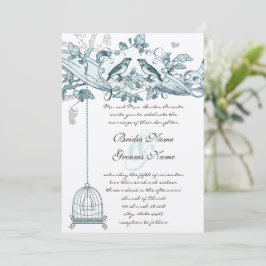Convite Trendy Teal Green Bird Cage Vintage Scroll Wedding
