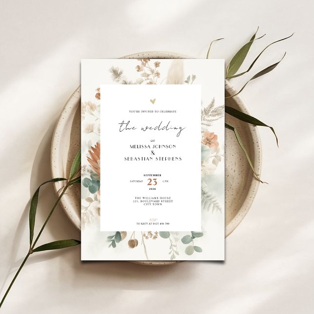 Convite Trendy Terracotta Flowers Wedding Invitation (Criador carregado)