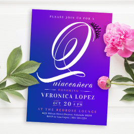 Convite Trendy Tiara Gradiente Rosa 15 Quinceañera