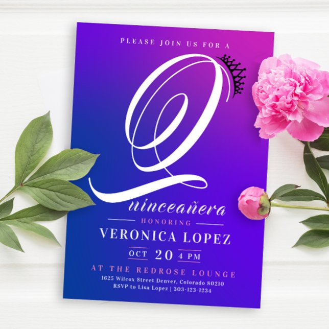 Convite Trendy Tiara Gradiente Rosa 15 Quinceañera (Criador carregado)