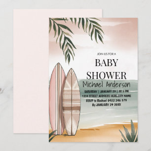 Convite Trendy tropical Summer surfing Beach Chá de fralda