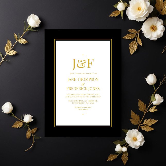 Convite Trendy Typografia Black and Dourado Weding (Trendy Typography Black and Gold Wedding Invitation)