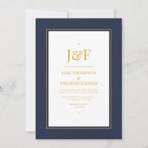 Convite Trendy Typografia Navy and Gold Weditation