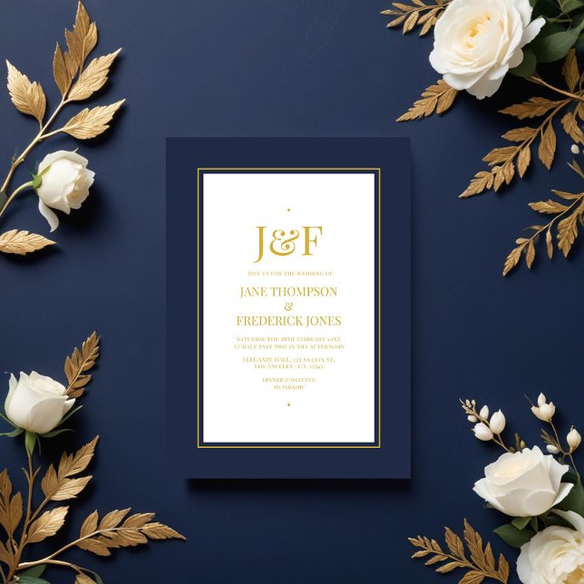Convite Trendy Typografia Navy and Gold Weditation (Trendy Typography Navy and Gold Wedding Invitation)
