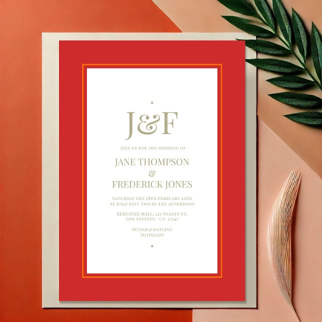 Convite Trendy Typografia Red, Orange and Sage Weds (Trendy Typography Red, Orange and Sage Wedding Invitation)