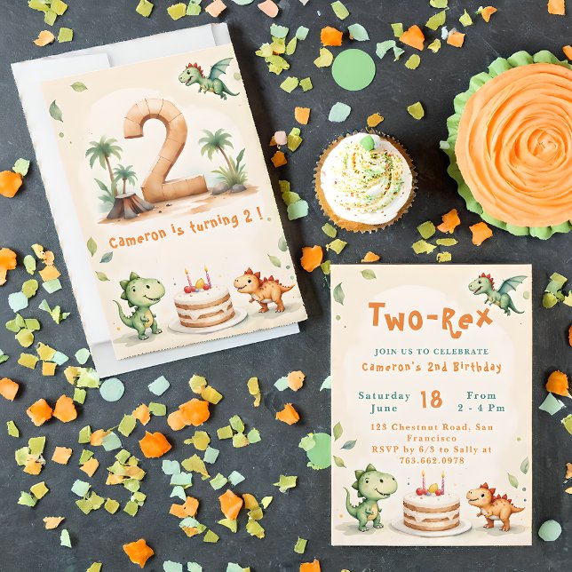 Convite Trendy Watercolor, 2º segundo aniversário Rex (Criador carregado)