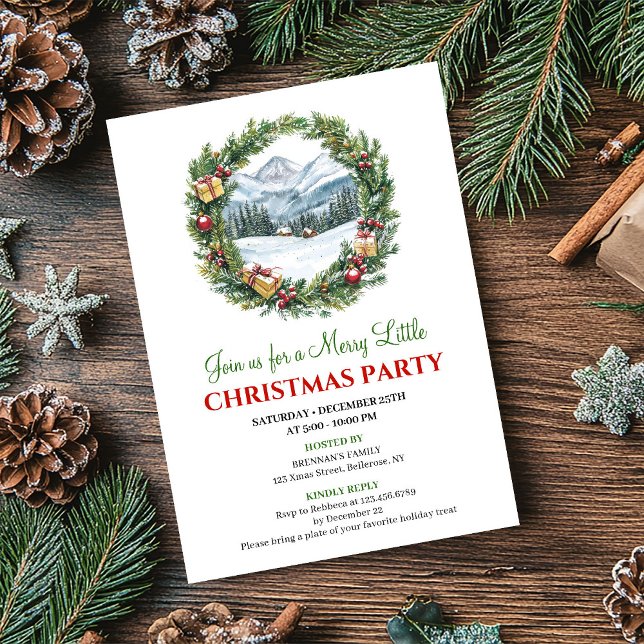 Convite Trendy Watercolor Christmas Scene Printable Invite (Trendy Watercolor Christmas Scene Printable Invite)