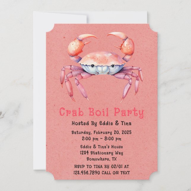 Convite Trendy Watercolor Crab Boil Party Ou Company Party (Frente)