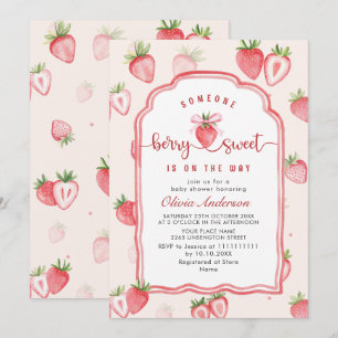 Convite Trendy Watercolor Meadow Strawberry Chá de fraldas
