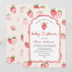 Convite Trendy Watercolor Meadow Strawberry Chá de fraldas