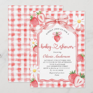 Convite Trendy Watercolor Meadow Strawberry Chá de fraldas