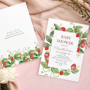 Convite Trendy Watercolor Meadow Strawberry Chá de fraldas