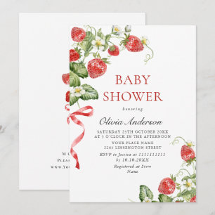 Convite Trendy Watercolor Meadow Strawberry Chá de fraldas