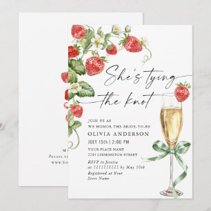 Convite Trendy Watercolor Meadow Strawberry Chá de panela