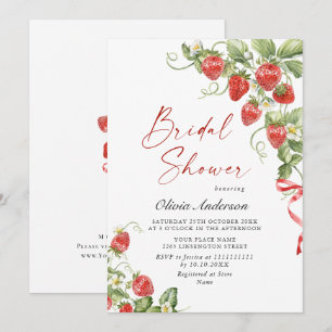 Convite Trendy Watercolor Meadow Strawberry Chá de panela