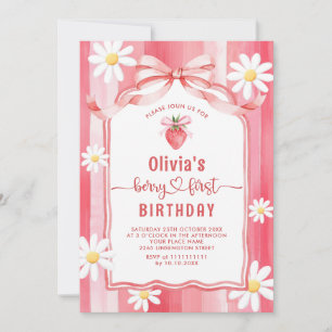Convite Trendy Watercolor Strawberry Baby First Birthda