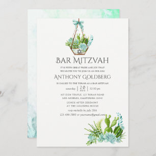 Convite Trendy Watercolor Suculents Bar Mitzvah