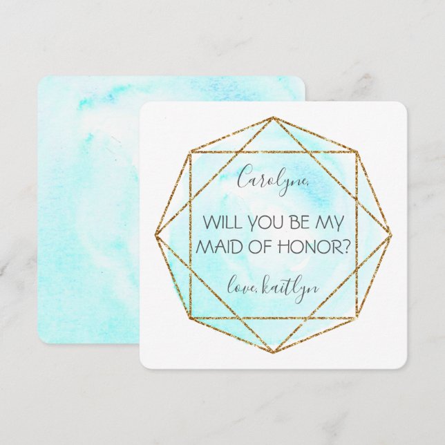 Convite Trendy Waterecolor Diamond | Seja minha Madrinha d (Frente/Verso)