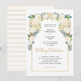 Convite Trendy White Floral Peonies celebração do casament