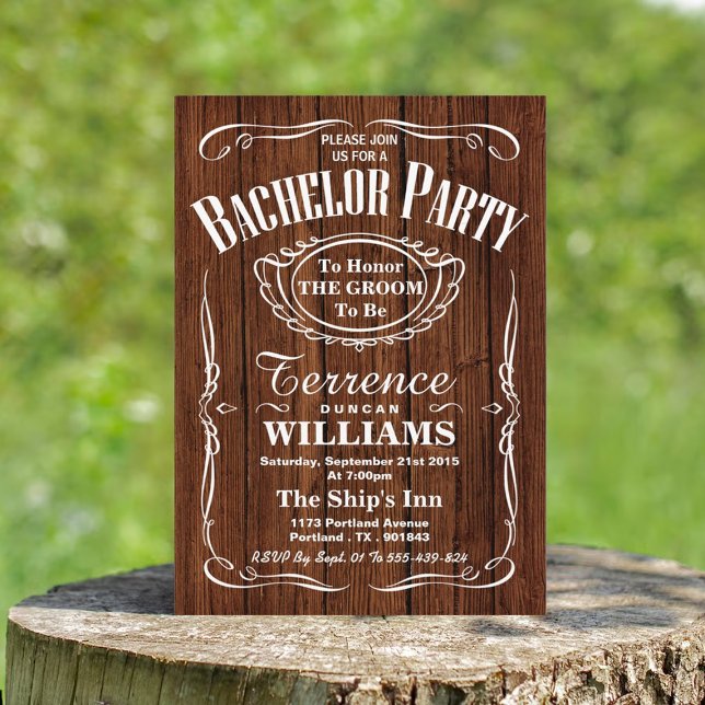 Convite Trendy Wood Typografia Bachelor Party (Criador carregado)