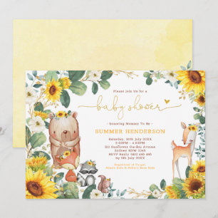 Convite Trendy Woodland Animal Chá de fraldas de girassol