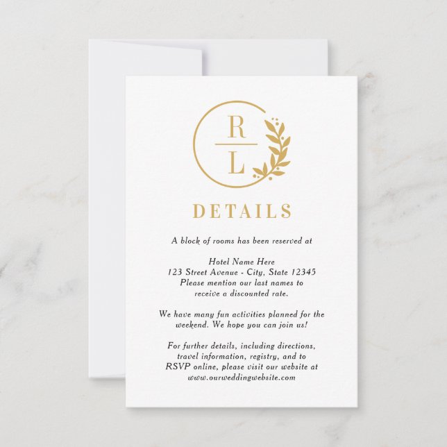 Convite Trendy Wreath EDITABLE COOR Wedface Details Card (Frente)