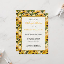 Convite Trendy Yellow Sunflower Beers Stripe Aniversário