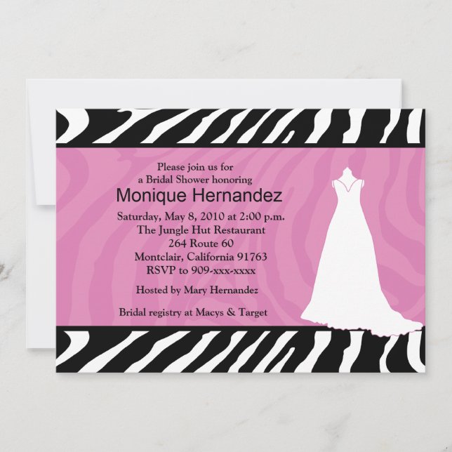 Convite TRENDY ZEBRA STRIPE Chá de panela rosa 5x7 (Frente)