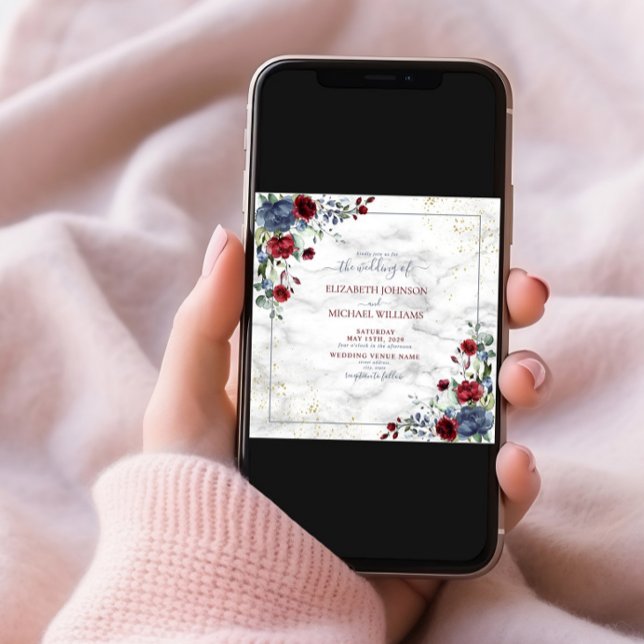 Convite TrendyLight Azul Borgonha Dourada Praça Floral (Criador carregado)