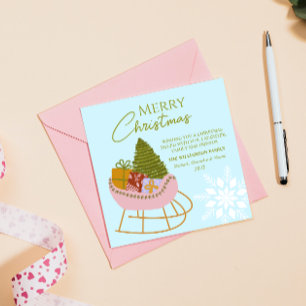 Convite trenó de Natal com presentes, árvore Família Feria