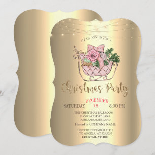 Convite Trenó Rosa Chic, Luzes de Natal Douradas