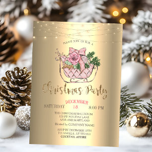 Convite Trenó Rosa Chic, Luzes de Natal Douradas