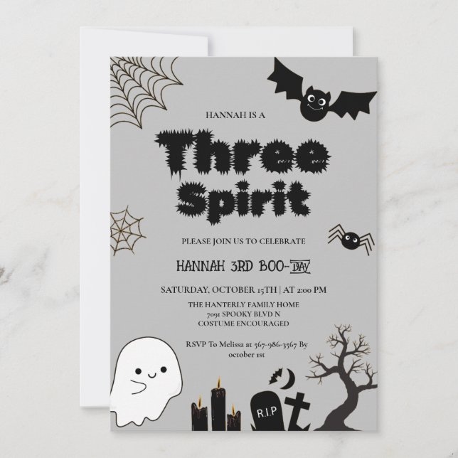 Convite Três aniversário de 3 anos do Spirit Halloween (Frente)