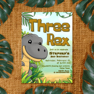 Convite Três aniversário de 3 anos Rex Boy