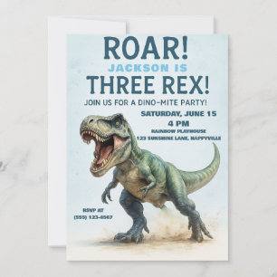 Convite Três Aniversário Rex - Boas-Rex Dinossauro