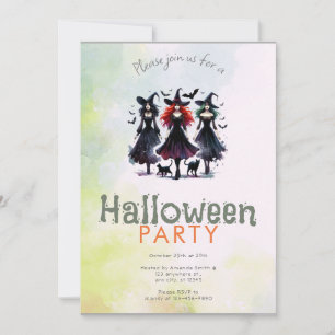 Convite Três Bruxas Gatos Pretos Morcegos Festa de Hallowe