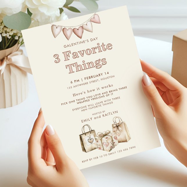 Convite Três Coisas Favoritas Cream Galentines Party (Criador carregado)