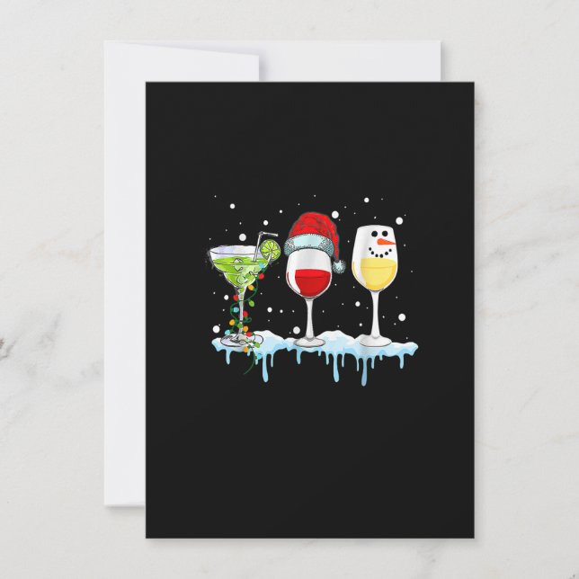 Convite Três Copos de Vinho Natal Boneco de Neve Chapéu do (Frente)