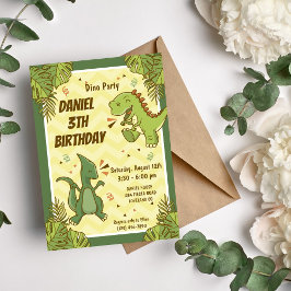 Convite Três Crianças Rex Dinossauro Festa de Aniversário