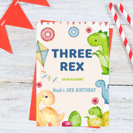 Convite Três Crianças Rex Festa de aniversário de 3 anos D
