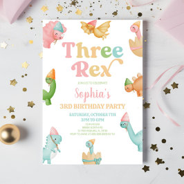 Convite Três Dinossauros Rex 3ª Festa de aniversário