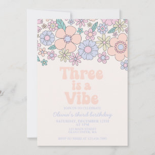 Convite Três é um clima Floral Retro de 3º aniversário