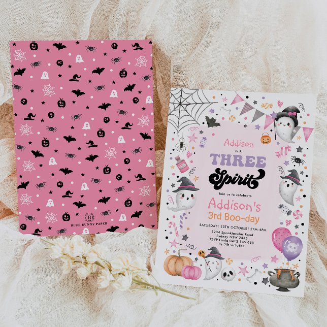 Convite Três Espírito | Rapariga Halloween aniversário de  (Criador carregado)